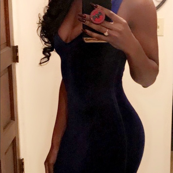 Blue suede evening dress - Picture 1 of 16